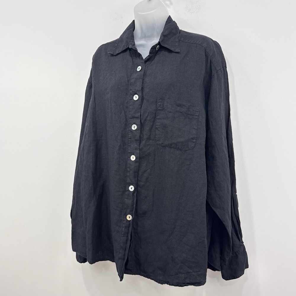 Bryn Walker 100% Linen Top XXL Black Lagenlook Boho USA Button Up Tunic Chic - Picture 8 of 14